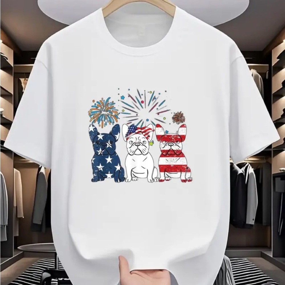 Patriotic French Bulldog Graphic Tee - White